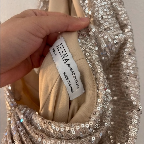 ieena for Mac duggal Sequined One Shoulder Draped Back Gown - Picture 5 of 8